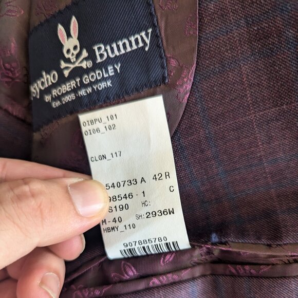 PSYCHO BUNNY - Burgundy check jacket - Sz 42R - Picture 8 of 10
